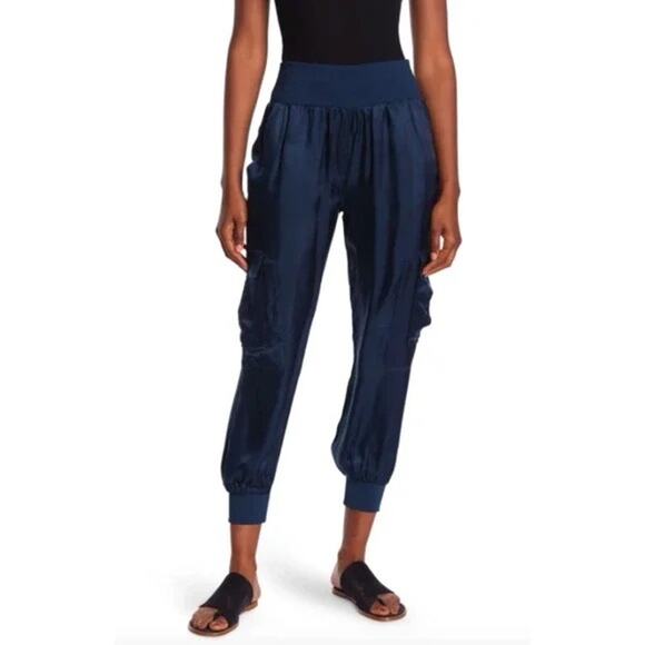 Cinq A Sept Giles Pant Cargo Satin Jogger in Lapis Size Small - Picture 1 of 6